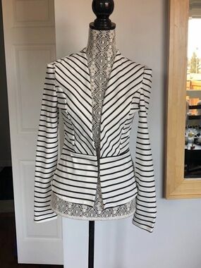 NWT Large The Vintage Shop Pinstripe Blazer. Stretchy. Black and White.